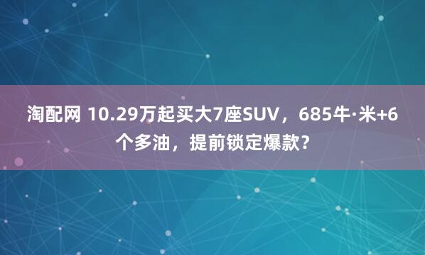 淘配网 10.29万起买大7座SUV，685牛·米+6个多油，提前锁定爆款？